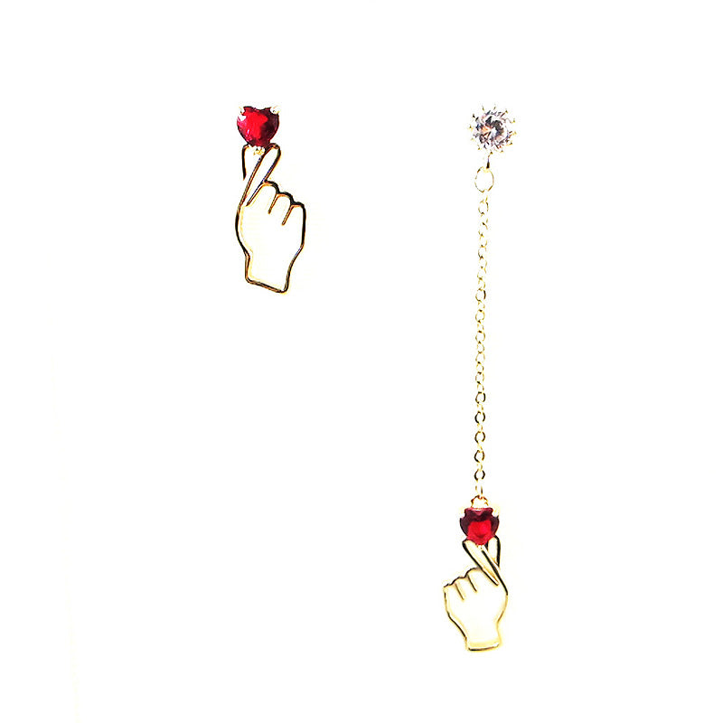 Hand Heart Crystal Stud Earrings