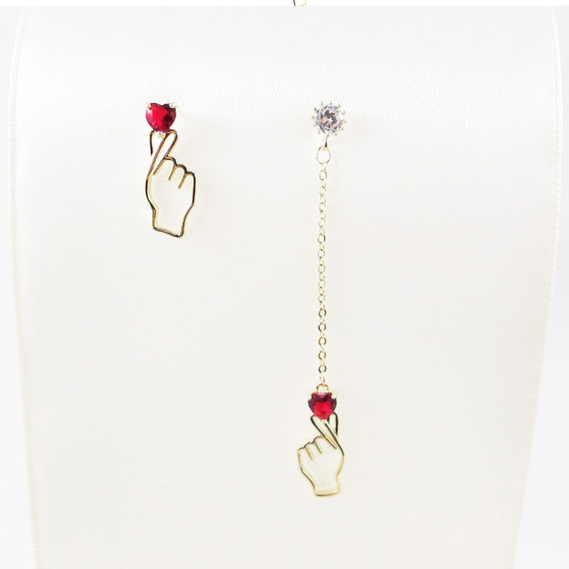 Hand Heart Crystal Stud Earrings