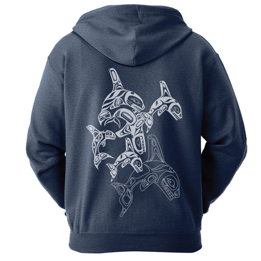 Zippered Hoodie - Orca Family by Paul Windsor