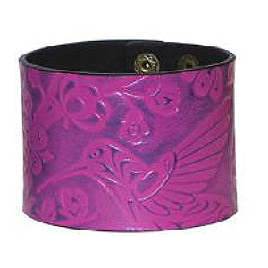 Debossed Leather Cuffs: Hummingbird