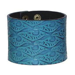 Debossed Leather Cuffs: Salmon Run