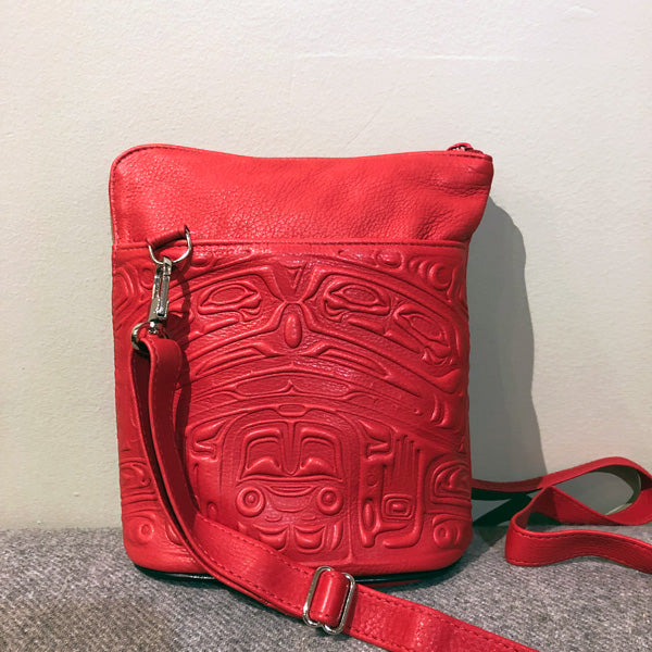 Deerskin Leather Compact Crossbody Bag - Bear Box (Red)