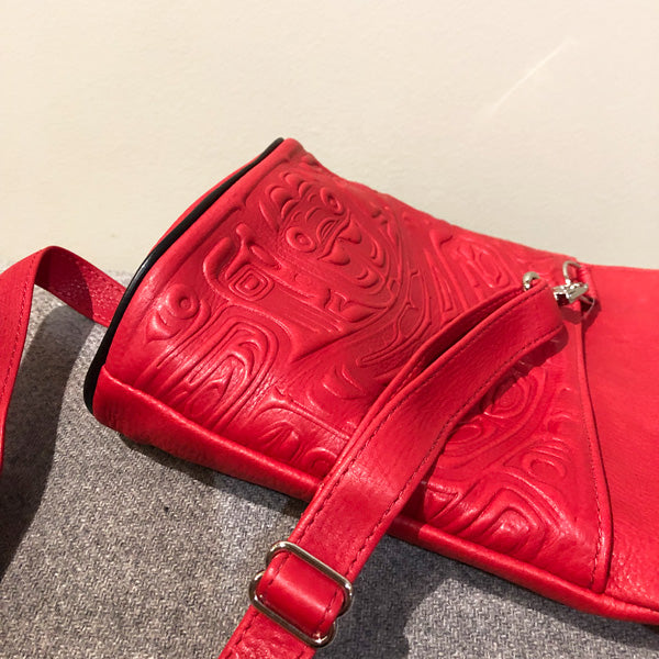 Deerskin Leather Compact Crossbody Bag - Bear Box (Red)