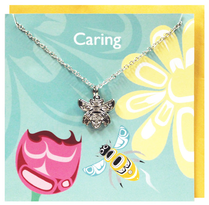 Art charm stainless steel necklace with card - Caring