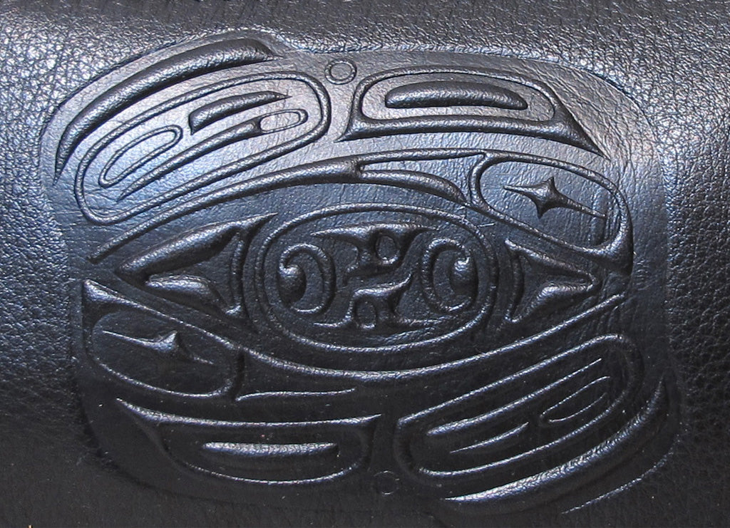 Embossed Leather Passport Pouch with Raven Design by Corrine Hunt, Black, Leather