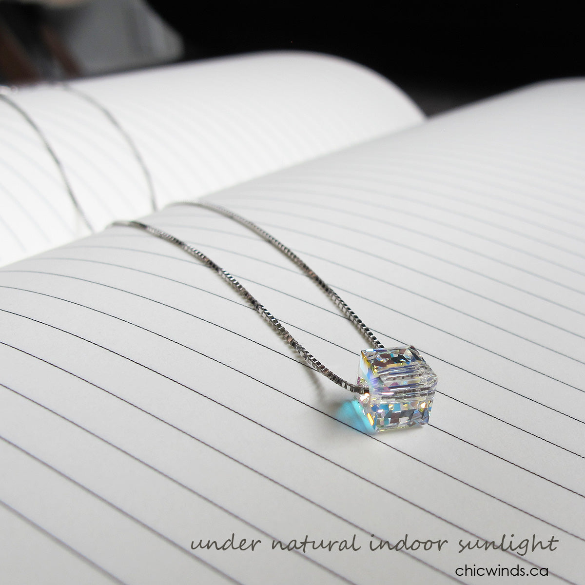 Swaroviski crystal cube sterling silver necklace