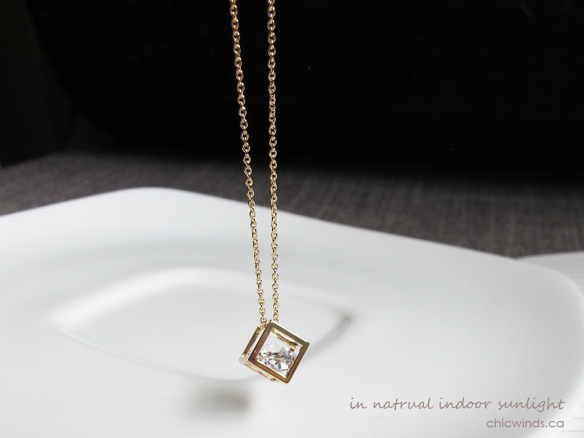 Delicate Crystal Cube Chain Neckalce