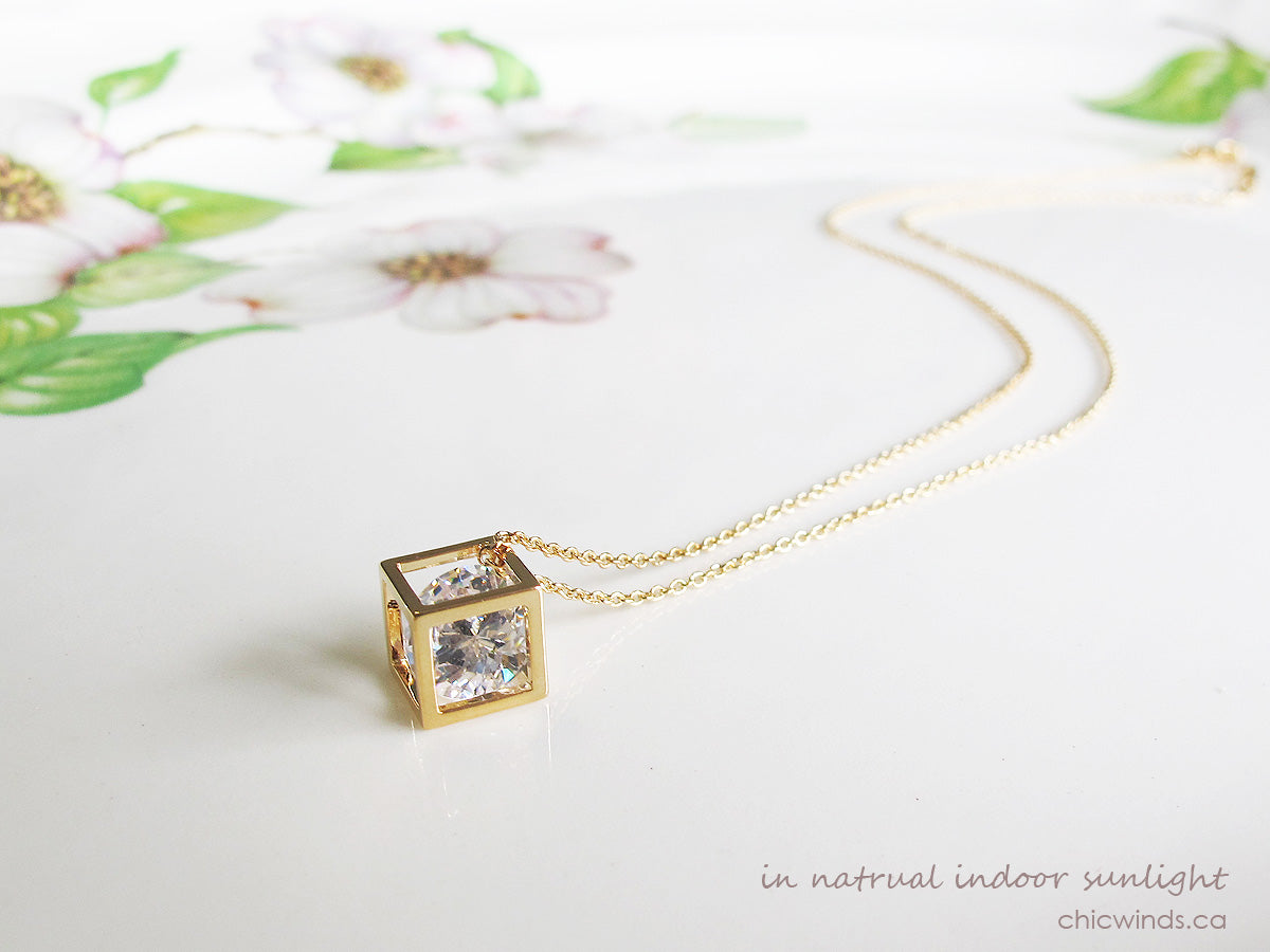 Delicate Crystal Cube Chain Neckalce