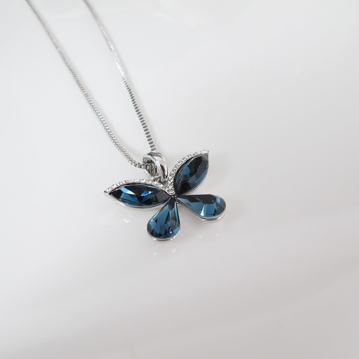 Blue Crystal Butterfly Long Necklace