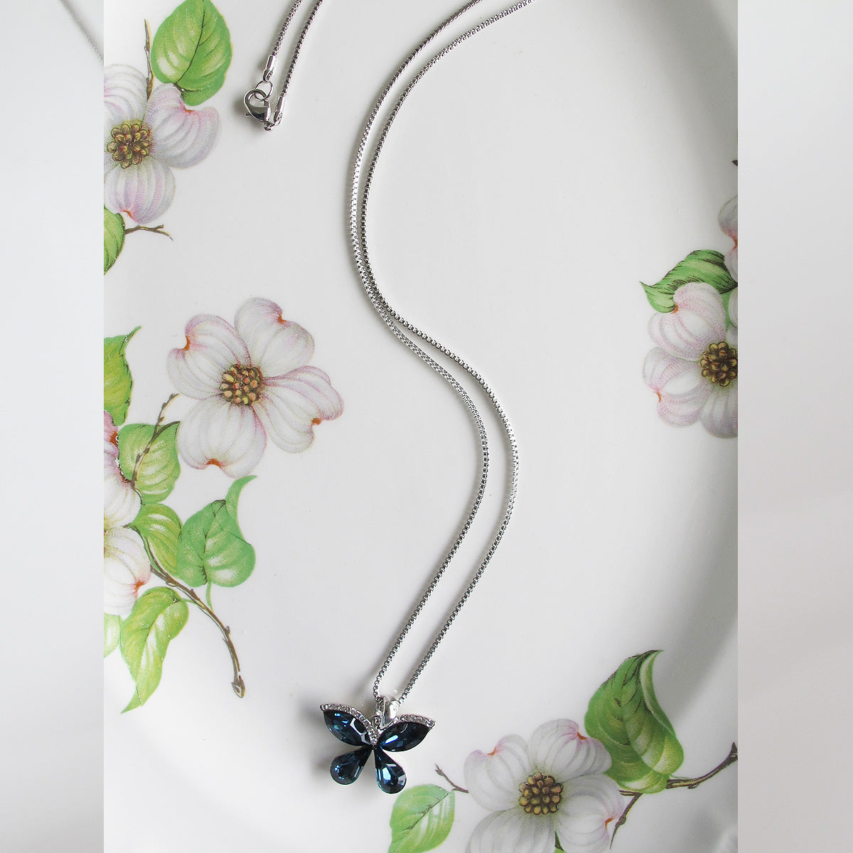 Blue Crystal Butterfly Long Necklace
