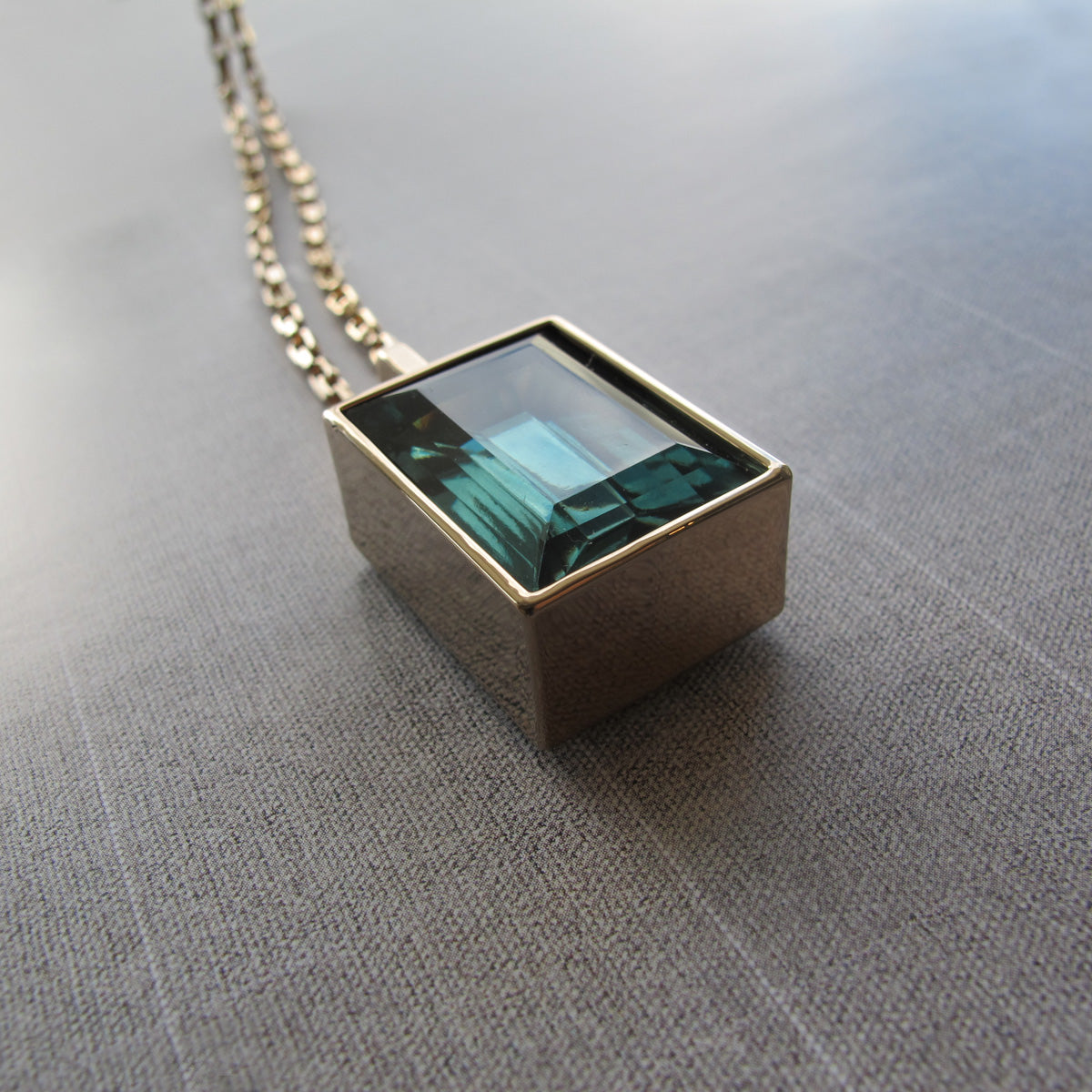 Architecture Inspired Cuboid Long Necklace (teal)