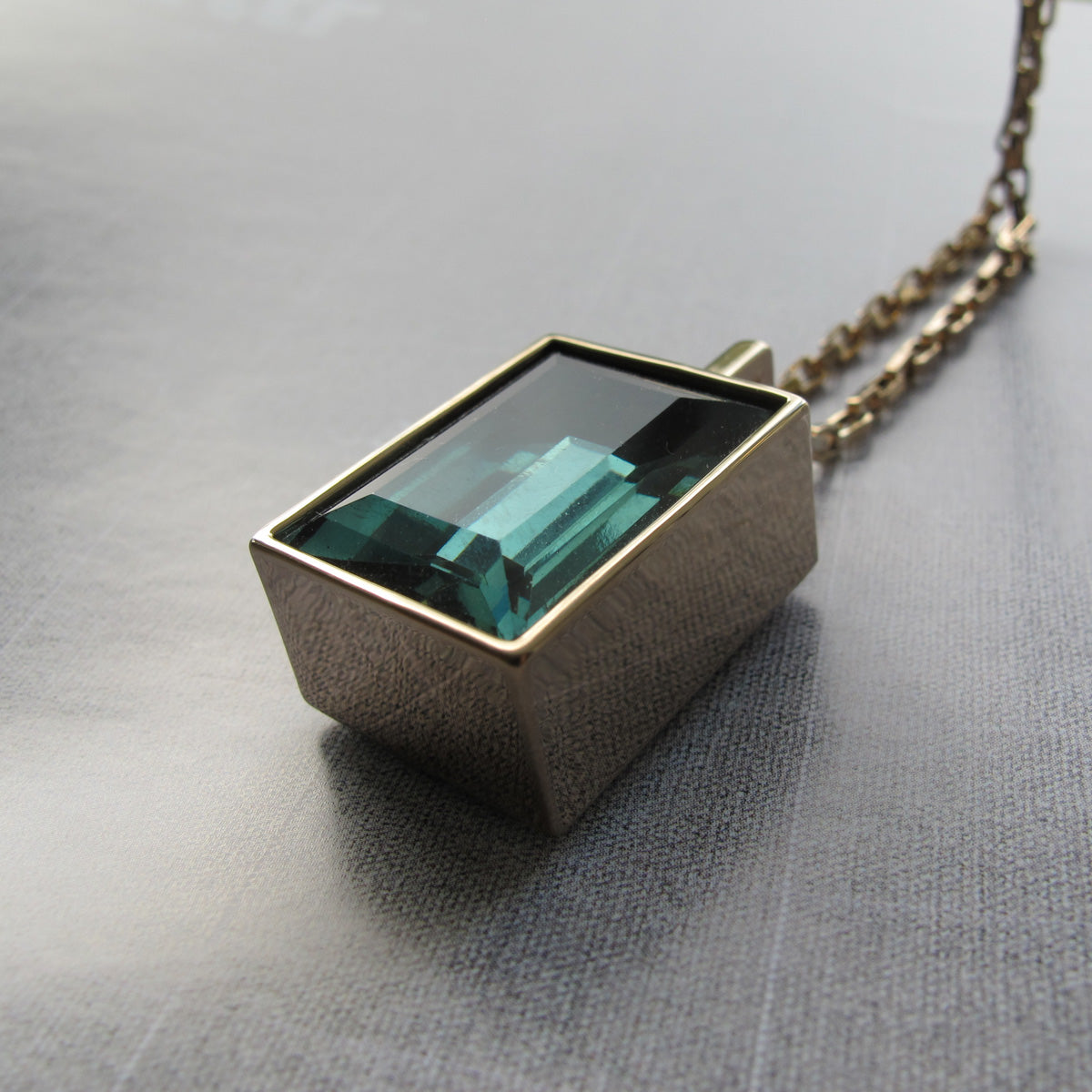 Architecture Inspired Cuboid Long Necklace (teal)