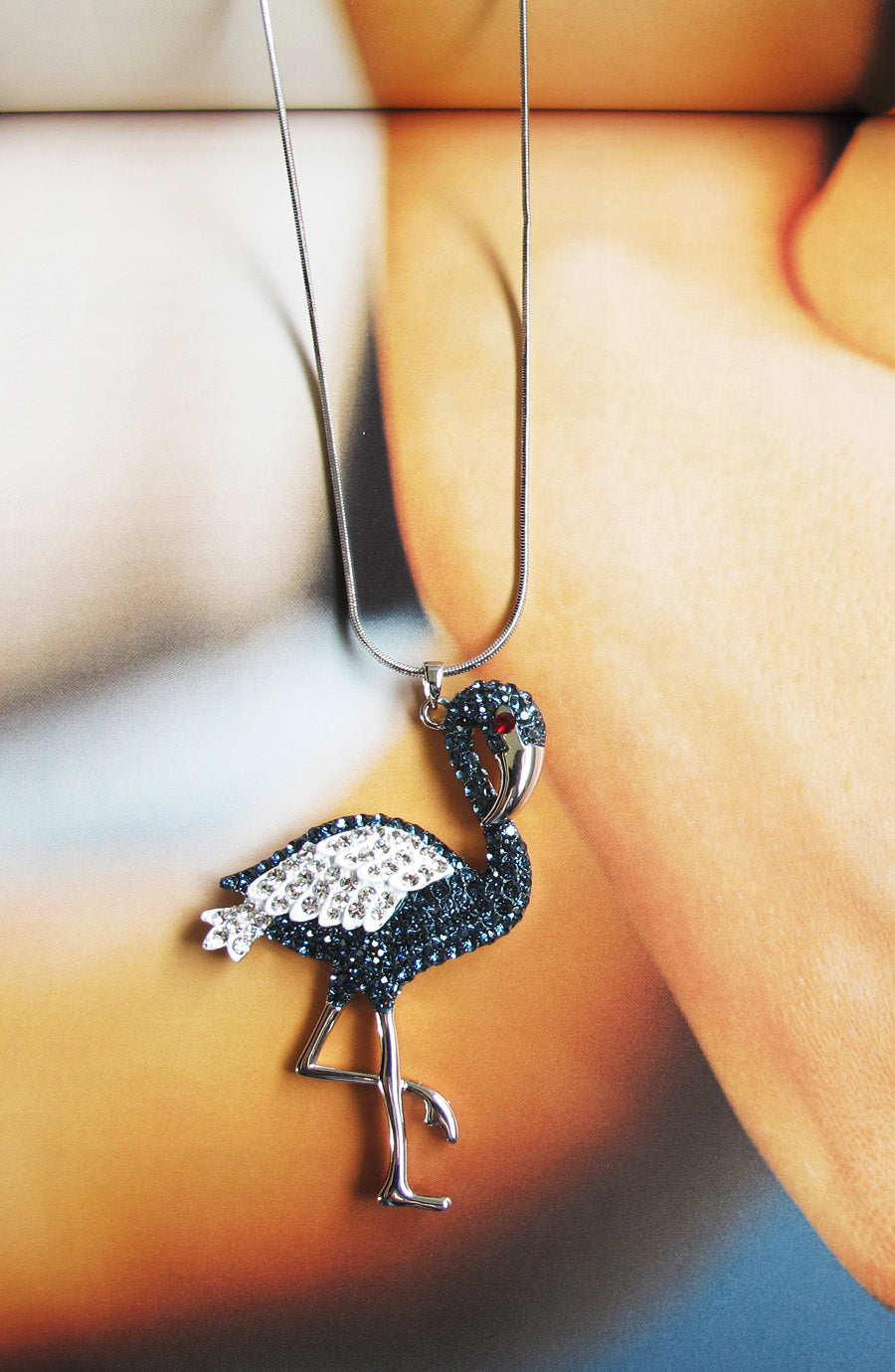 Swarovski crystal elements flamingo pendant long necklace