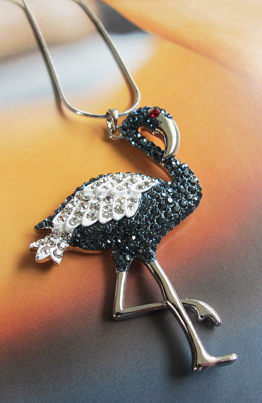Swarovski crystal elements flamingo pendant long necklace