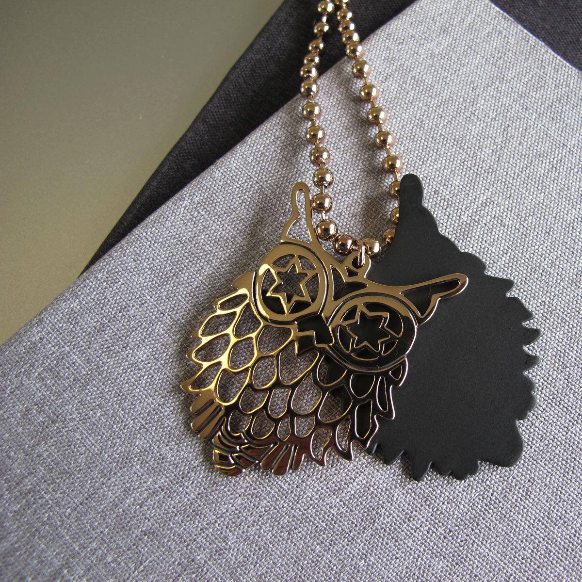 Cutout owl pendant long neckace