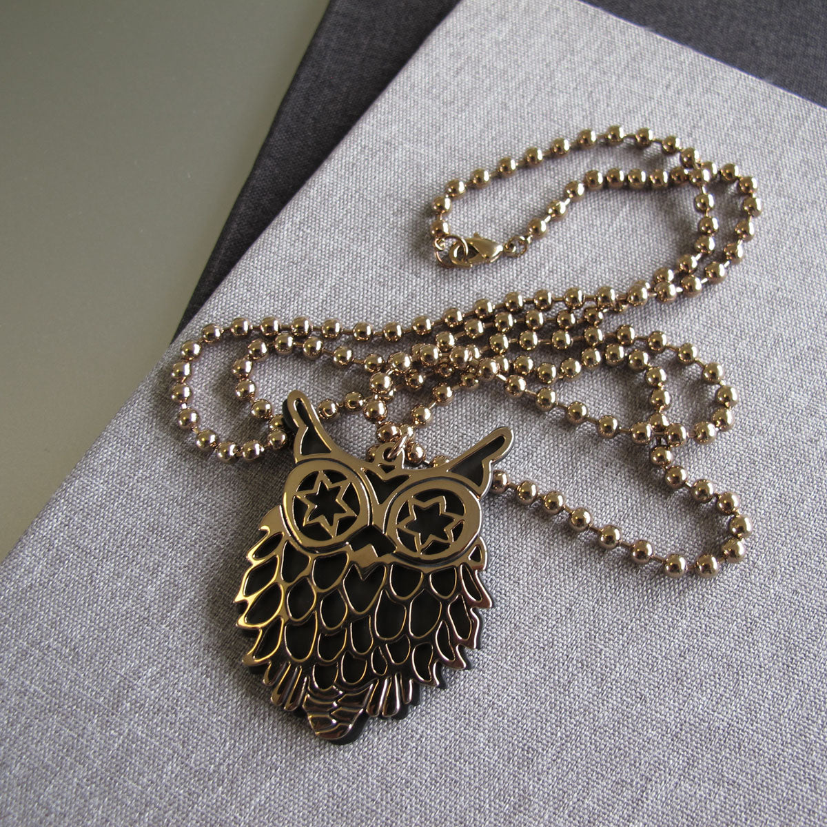 Cutout owl pendant long neckace