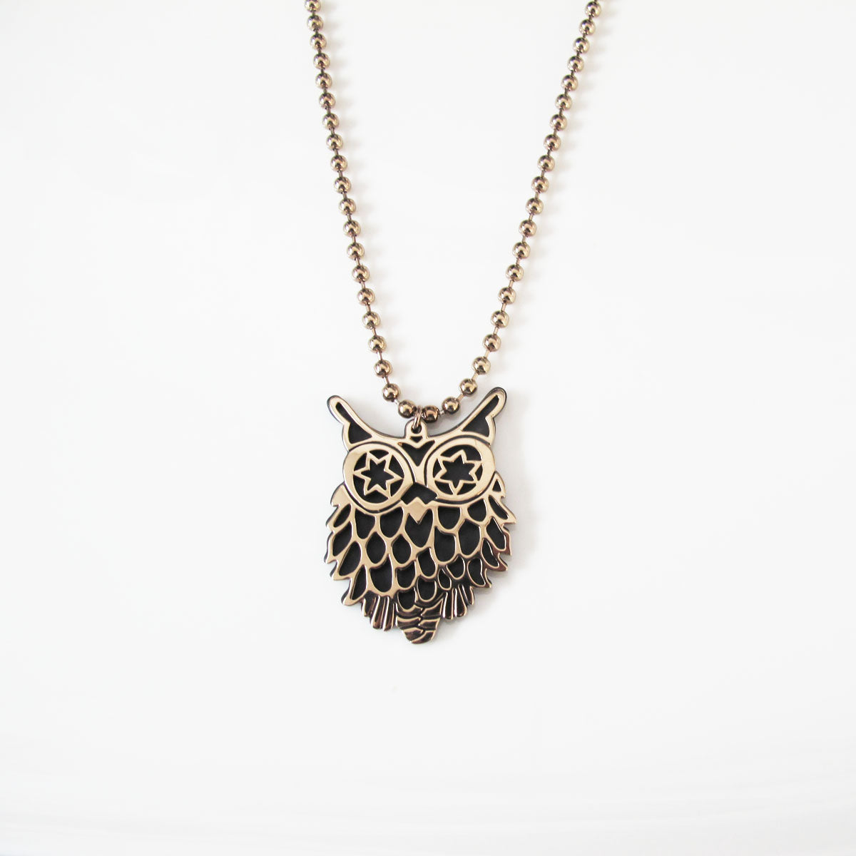 Cutout owl pendant long neckace