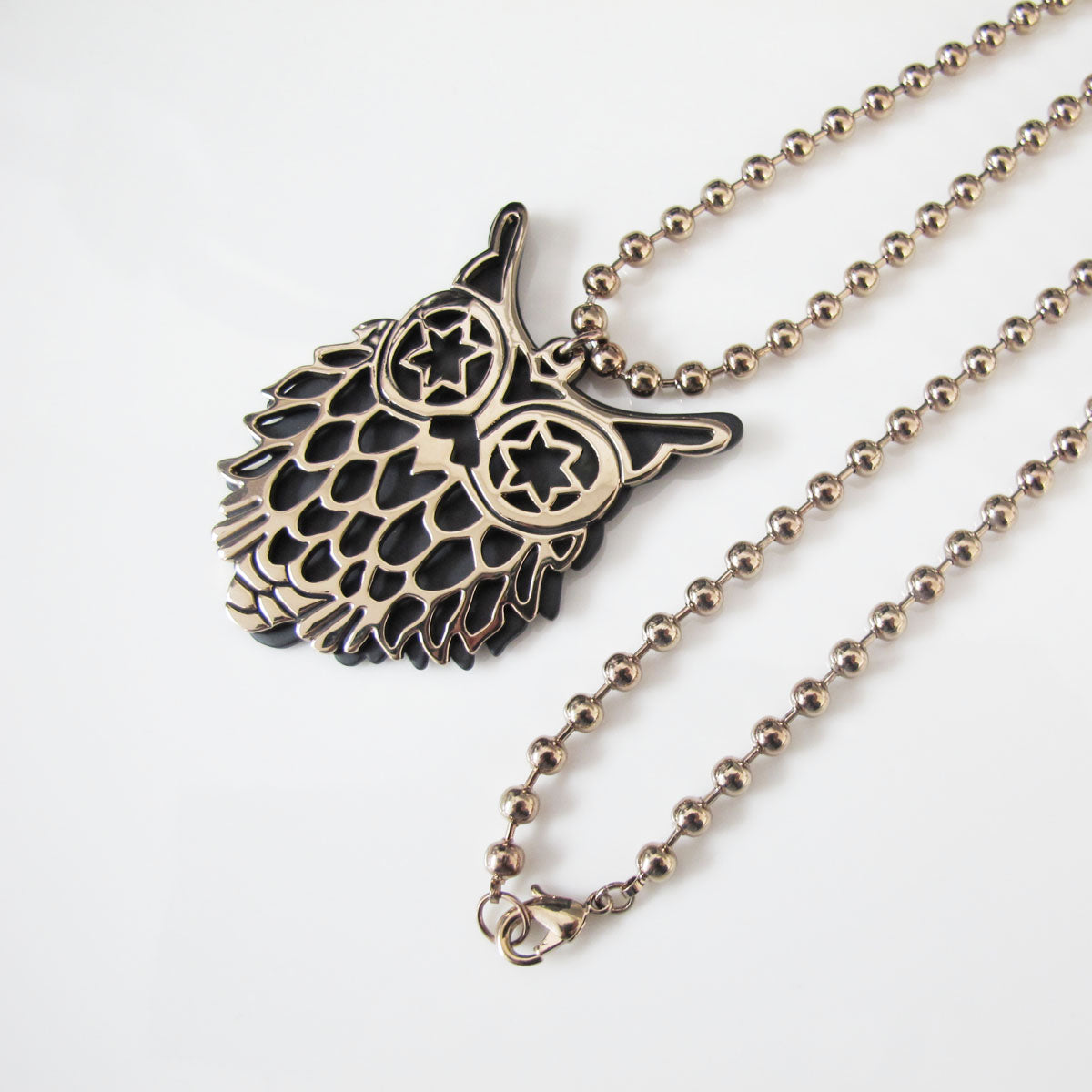 Cutout owl pendant long neckace