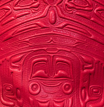 Embossed Leather Passport Pouch with Bear Box Design by Clifton Fred, Red, Deer Skin