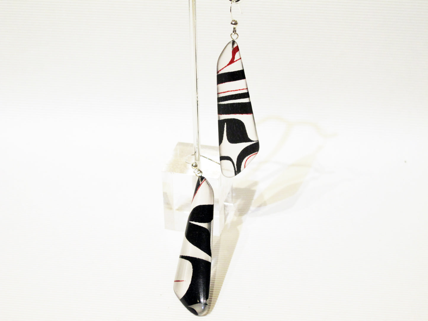 Silk Trapezoid Earrings - Red + Black