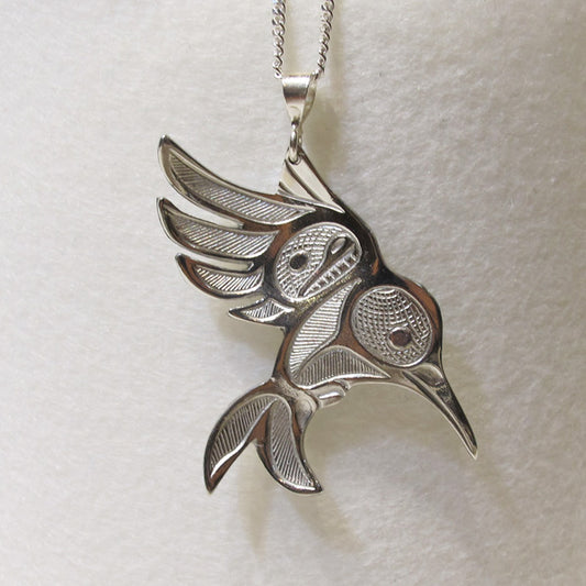Silver Hummingbird in Flight Necklace