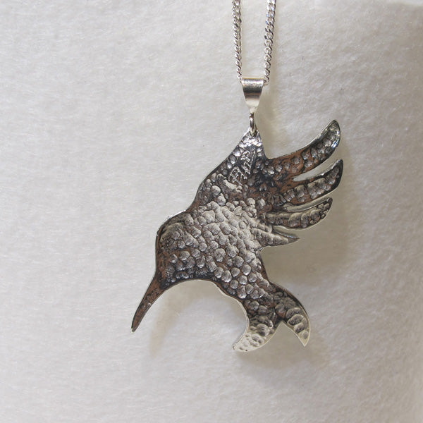 Silver Hummingbird in Flight Necklace