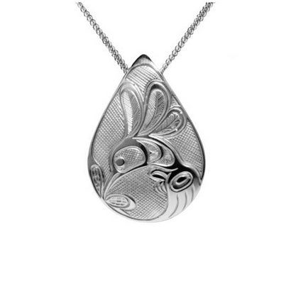 Silver Hummingbird Teardrop Necklace