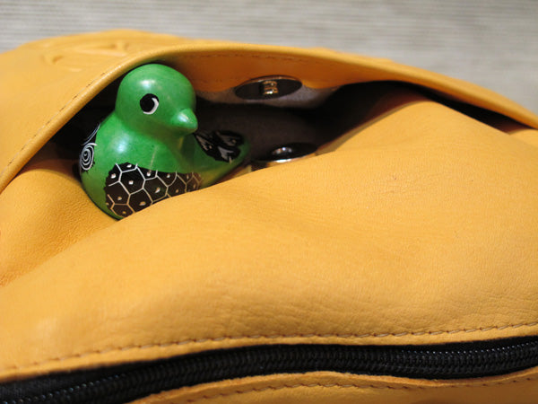 Leather embossed Solo Bag with a Raven Design - Yellow, Deer Skin