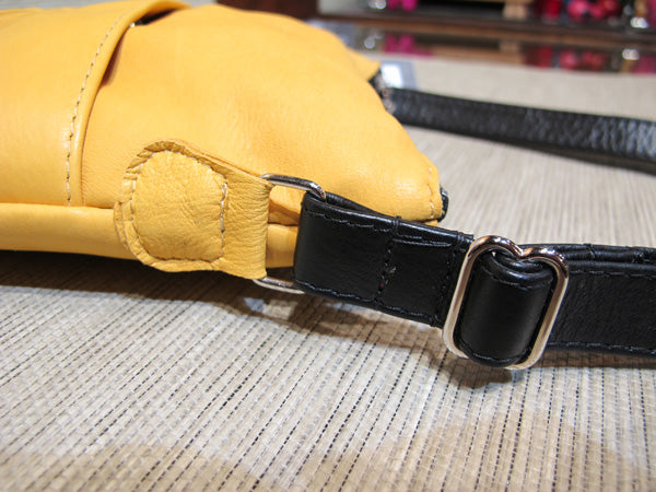 Leather embossed Solo Bag with a Raven Design - Yellow, Deer Skin