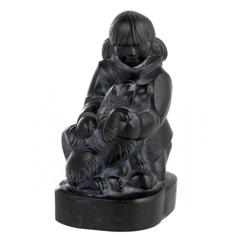 Inuit Girl and Husky Sculpture