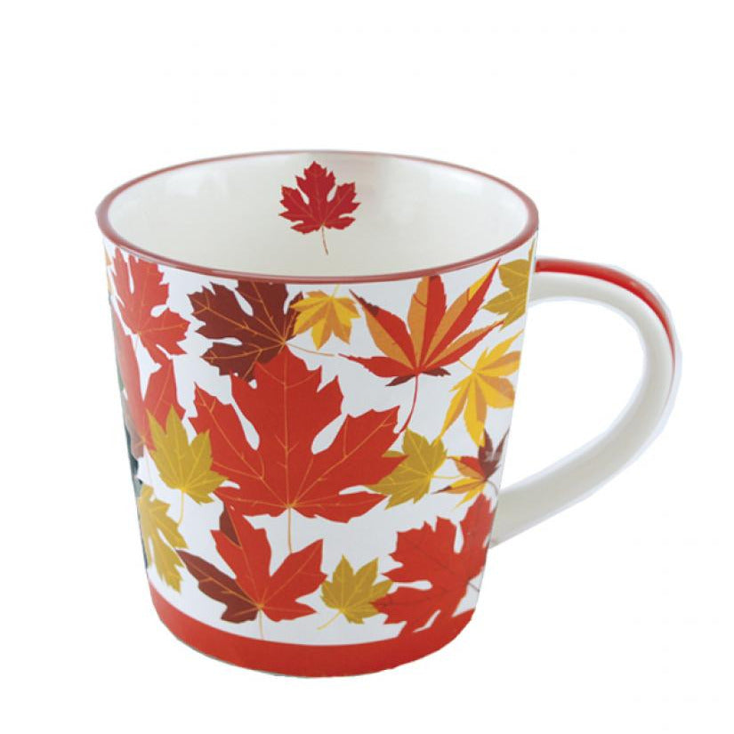Porcelain Art Mug with Autumn Maple Leaf Design