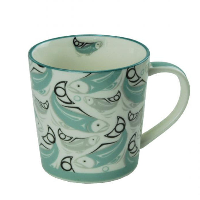 Boxed Porcelain Mug with Salmon design by artist Connie Dickens