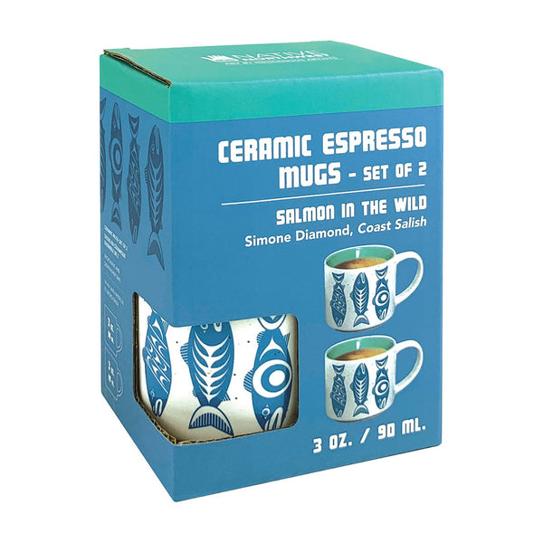 Ceramic Espresso Mugs - Set of 2 (Salmon in the Wild)