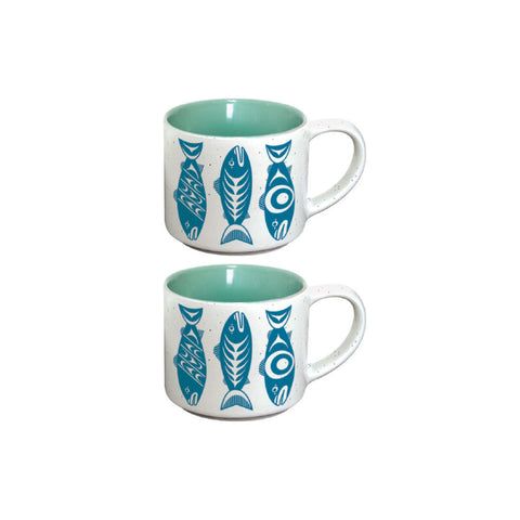Ceramic Espresso Mugs - Set of 2 (Salmon in the Wild)