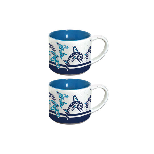 Ceramic Espresso Mugs - Set of 2 (Orca Family)