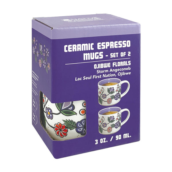 Ceramic Espresso Mugs - Set of 2 (Ojibwe Florals)
