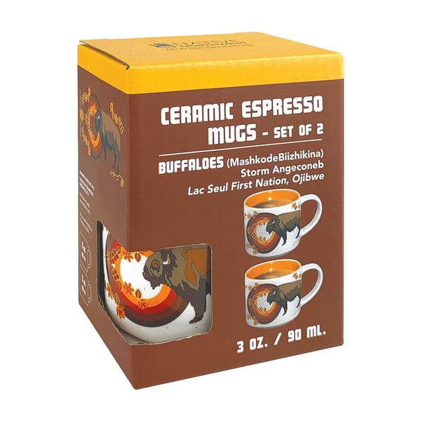 Ceramic Espresso Mugs - Set of 2 (Buffaloes - MashkodeBiizhikina)