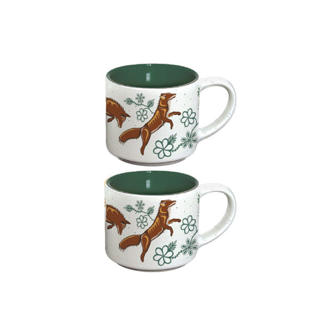 Ceramic Espresso Mugs -  Foxes (Wagooshna)(Set of 2)