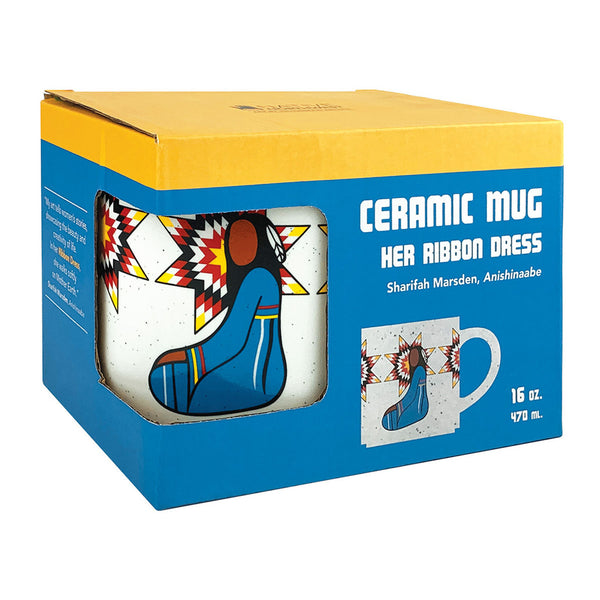 Ceramic Indigenous Art Mug – Her Ribbon Dress
