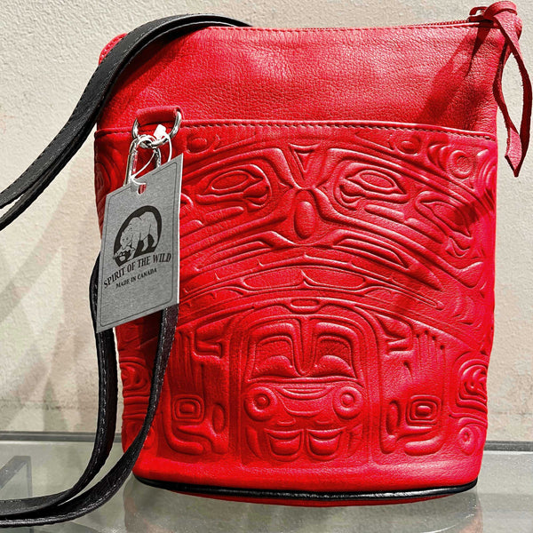 Deerskin Leather Compact Crossbody Bag - Bear Box (Red)