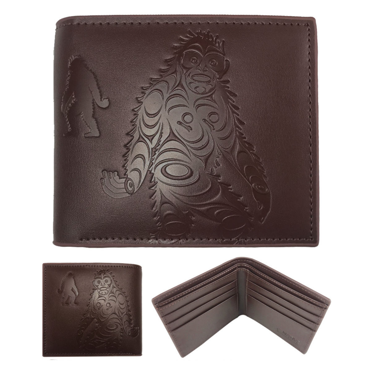 Indigenous Art Embossed Leather Wallet - Sasquatch