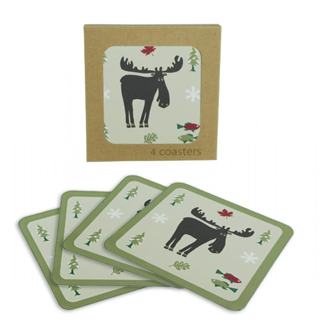 Laminate Coaster Set of 4 (Plaid Moose)