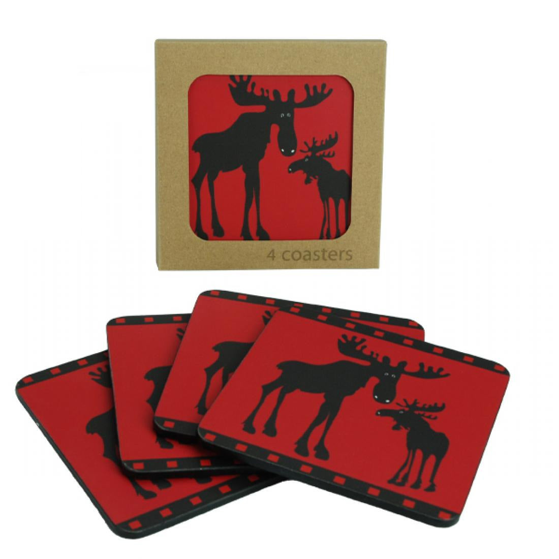 Moose Laminate Coaster Set pf 4 Black/Red