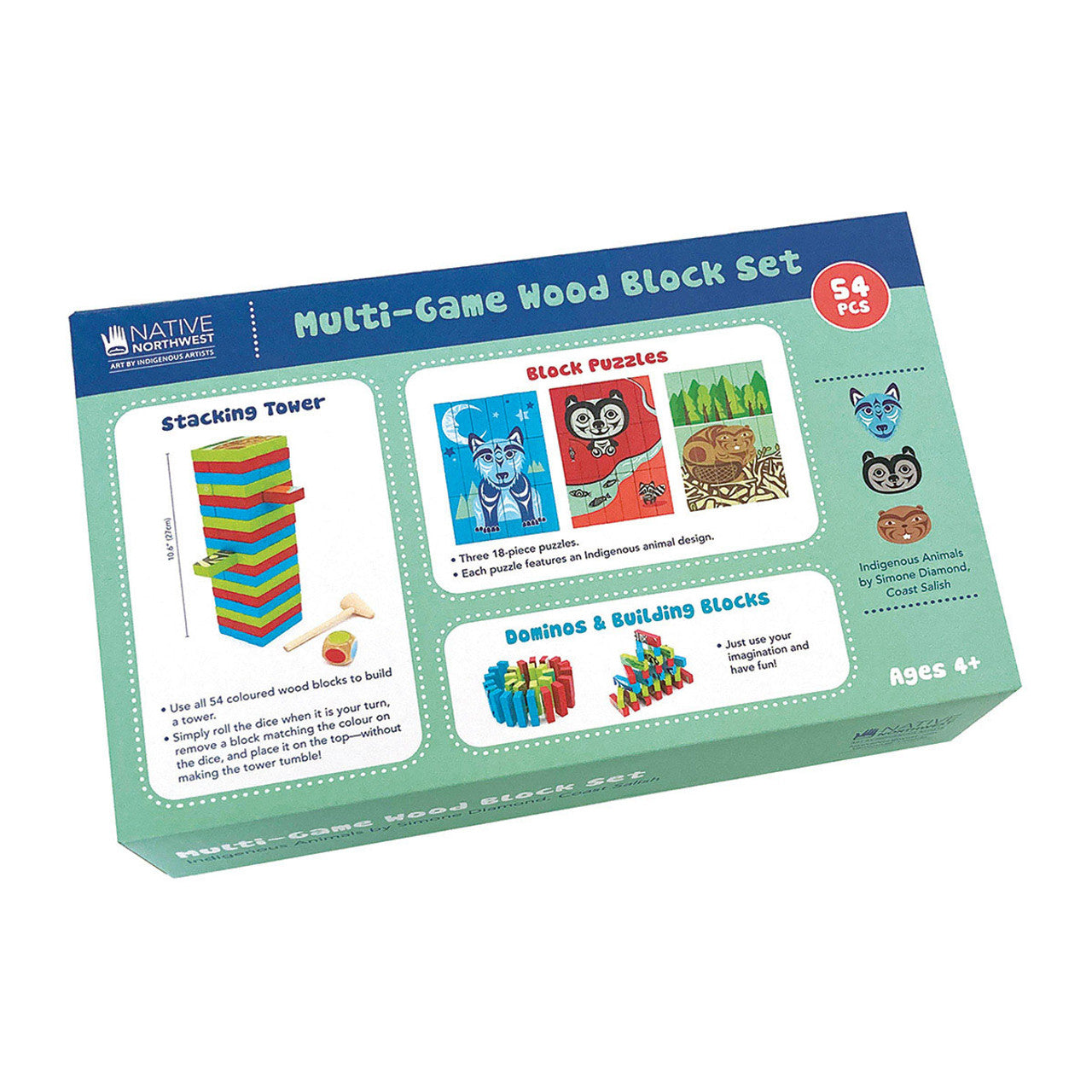 Multi-Game Wood Block Set – Indigenous Animals by Simone Diamond