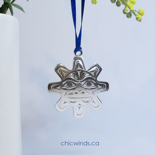 Sun Mask Pewter Ornament