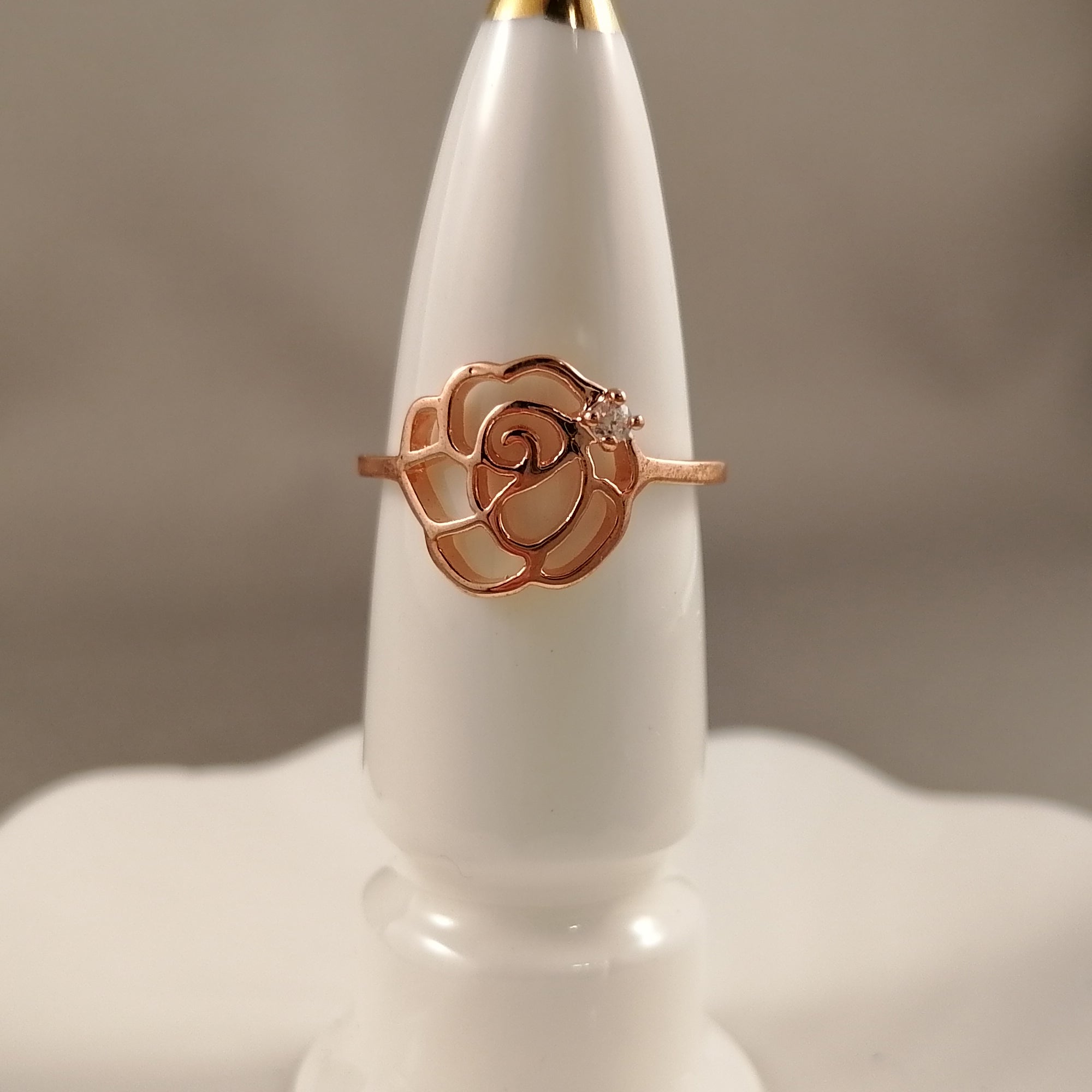 Rose Bloom Ring with Cubic Zirconia