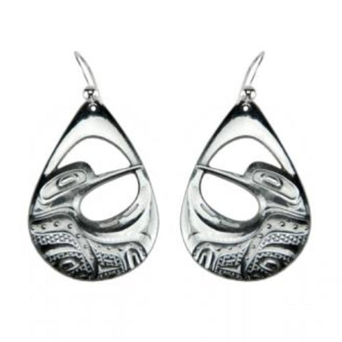 First Nations Art Silver Earrings - Hummingbird
