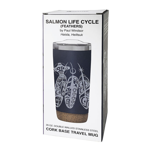 Feather & Salmon – 20oz Cork Base Mug by Paul Windsor