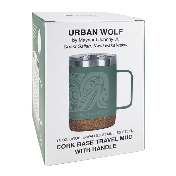 Urban Wolf – 16oz Cork Base Mug with Handle by Maynard Johnny Jr.