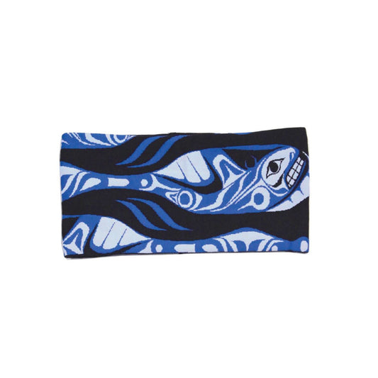 Whale Paddle Headband – Indigenous Art byPaul Windsor, Blue And Black